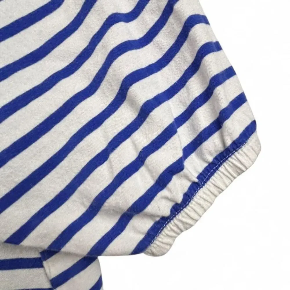 J.Crew Striped Tee Womens XL Blue White Puff Sleeve Shirt Preppy Cotton Top
